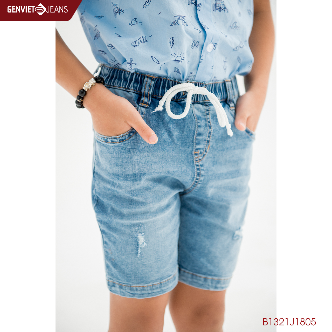 Quần Ngố Kids Cạp Chun Phối Xước B1321J1805  GENKIDS