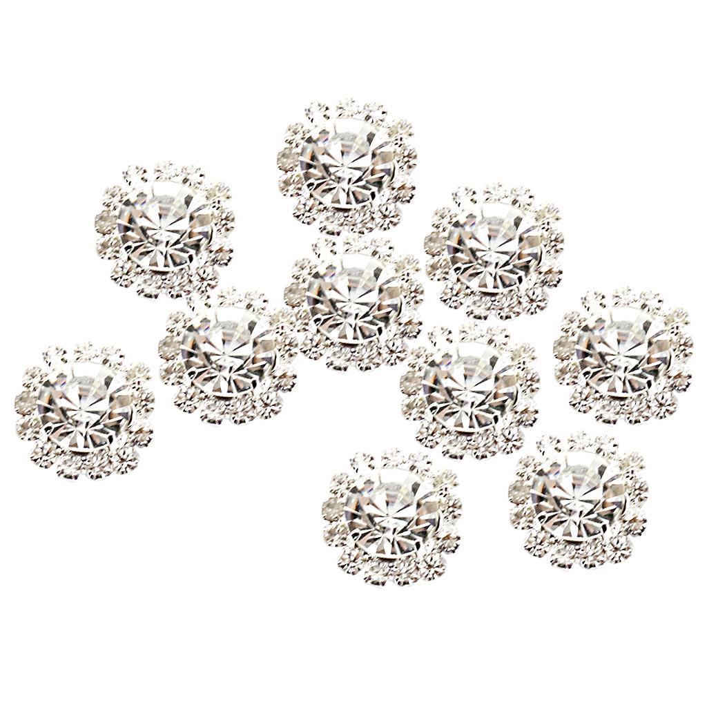 10x Clear Crystal Rhinestone Round Buttons Flatback DIY Embellishment Decor 15mm