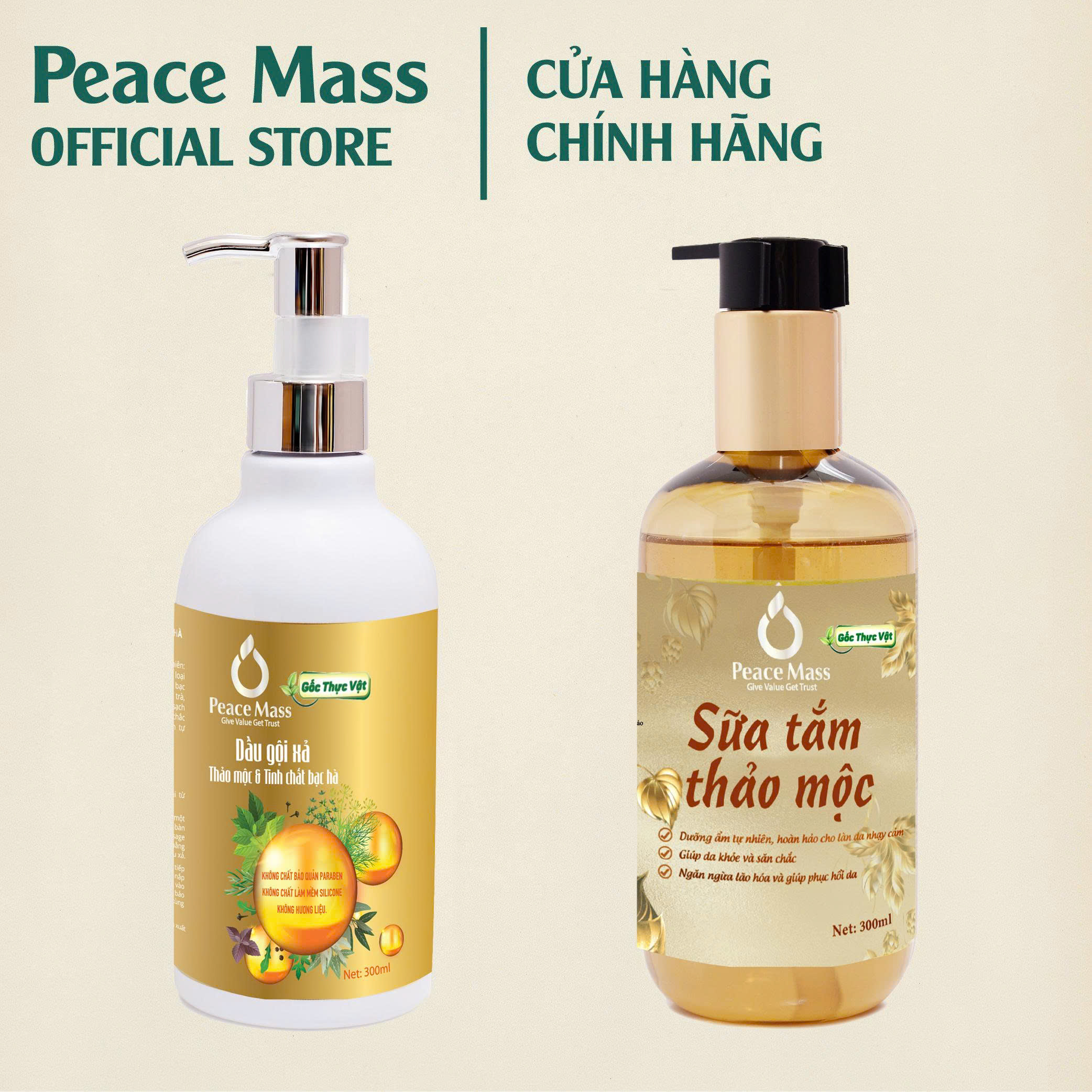 Combo Sản Phẩm Gốc Thực Vật DGXC2 Peace Mass - Dầu Gội Xả + Sữa Tắm Thảo Mộc 300ml