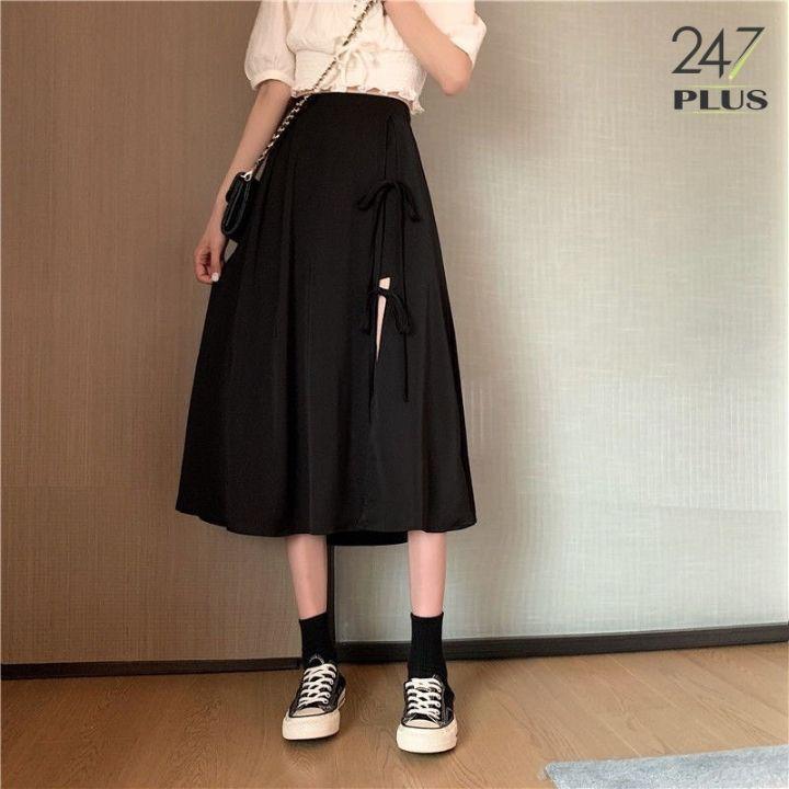 Chân váy xẻ trước buộc nơ
