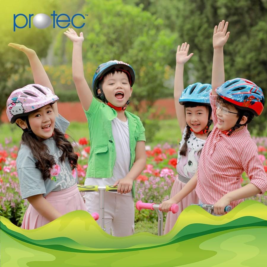 Mũ bảo hiểm xe đạp trẻ em Protec SMILE W024, nón bảo hiểm siêu nhẹ tiêu chuẩn Châu Âu, có đèn hậu an toàn, họa tiết đẹp, ấn tượng cho cả bé trai và bé gái