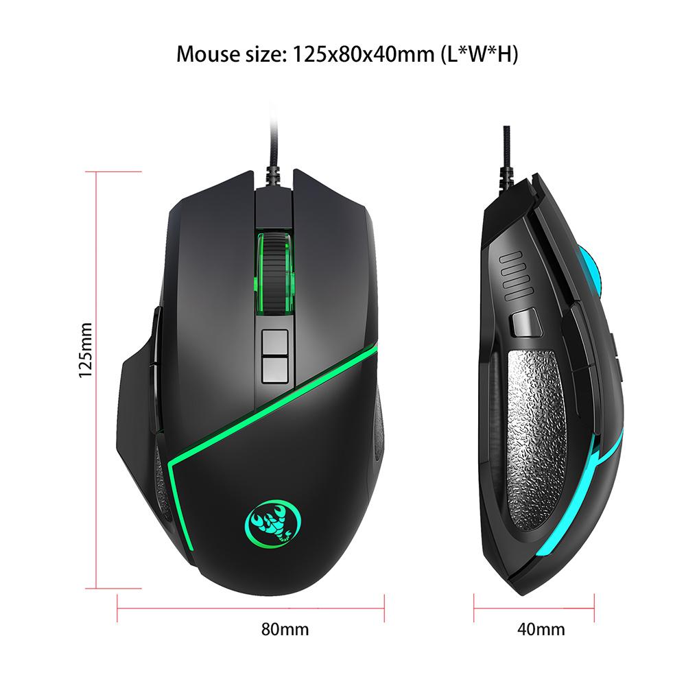 HXSJ A876 USB Wired Gaming Mouse Colorful Breathing Light Optical Gaming Mouse with 4 Adjustable DPI for PC Laptop
