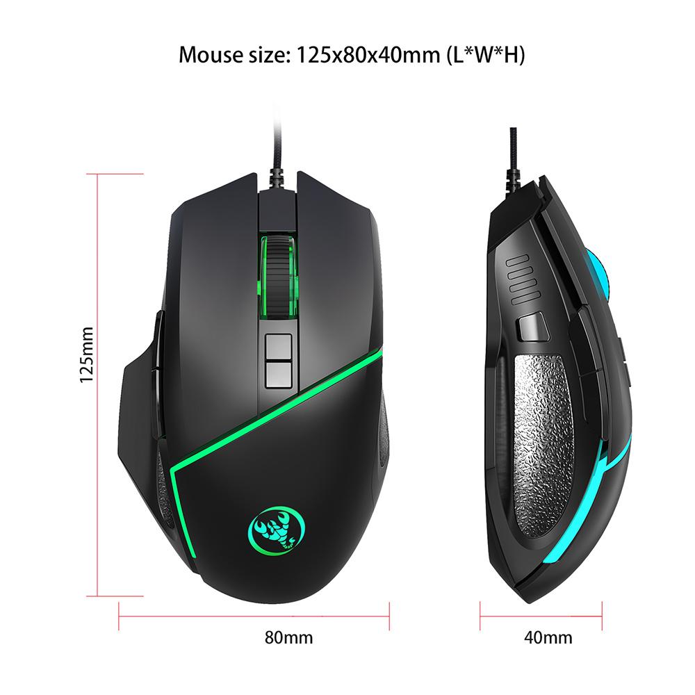 HXSJ A876 USB Wired Gaming Mouse Colorful Breathing Light Optical Gaming Mouse with 4   Adjustable DPI for PC Laptop