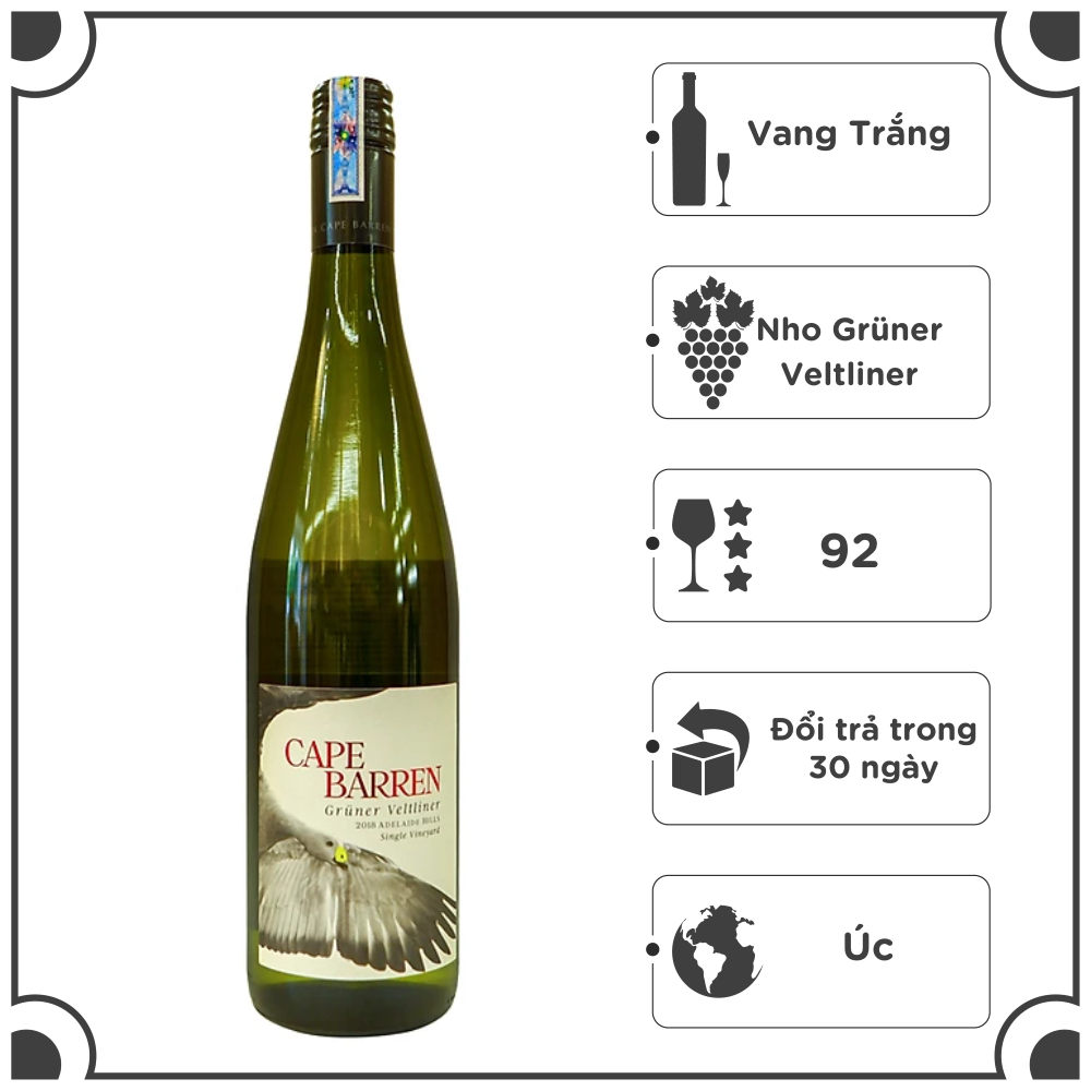 Rượu Vang Trắng Cape Barren Gruner Veltliner 750ml 14% - Úc - Hàng Chính Hãng