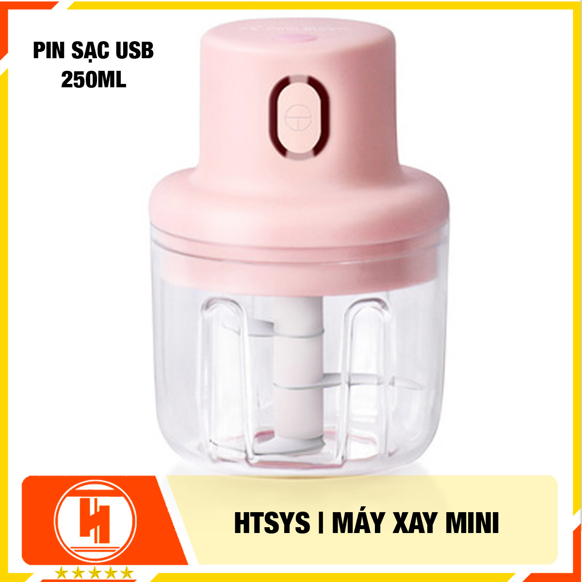 Máy Xay Mini HT SYS Sạc Điện Có Cổng Sạc USB, Nhỏ Gọn Tiện Ích Dễ Sử Dụng Xay Hành Tỏi Rau Củ Quả Thể Tích 250ML - Hàng Nhập Khẩu