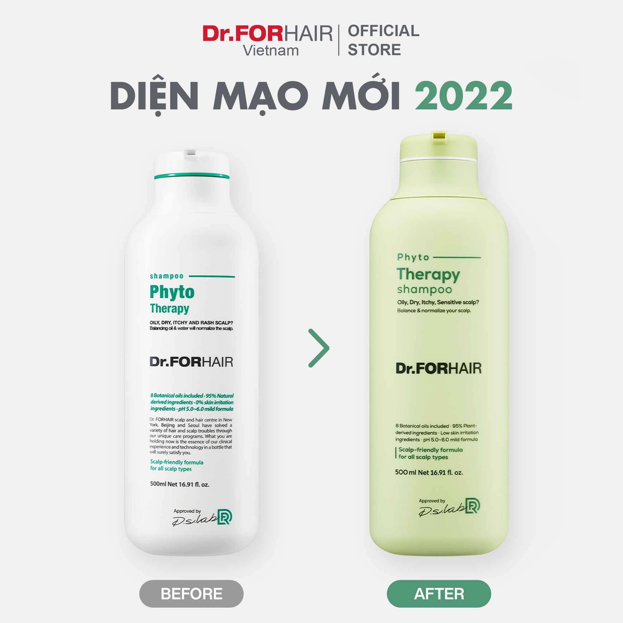 Dầu gội CHO DA NHẠY CẢM, chiết xuất thực vật an toàn và dịu nhẹ Dr.FORHAIR Hàn Quốc Phyto Therapy Shampoo 500ml