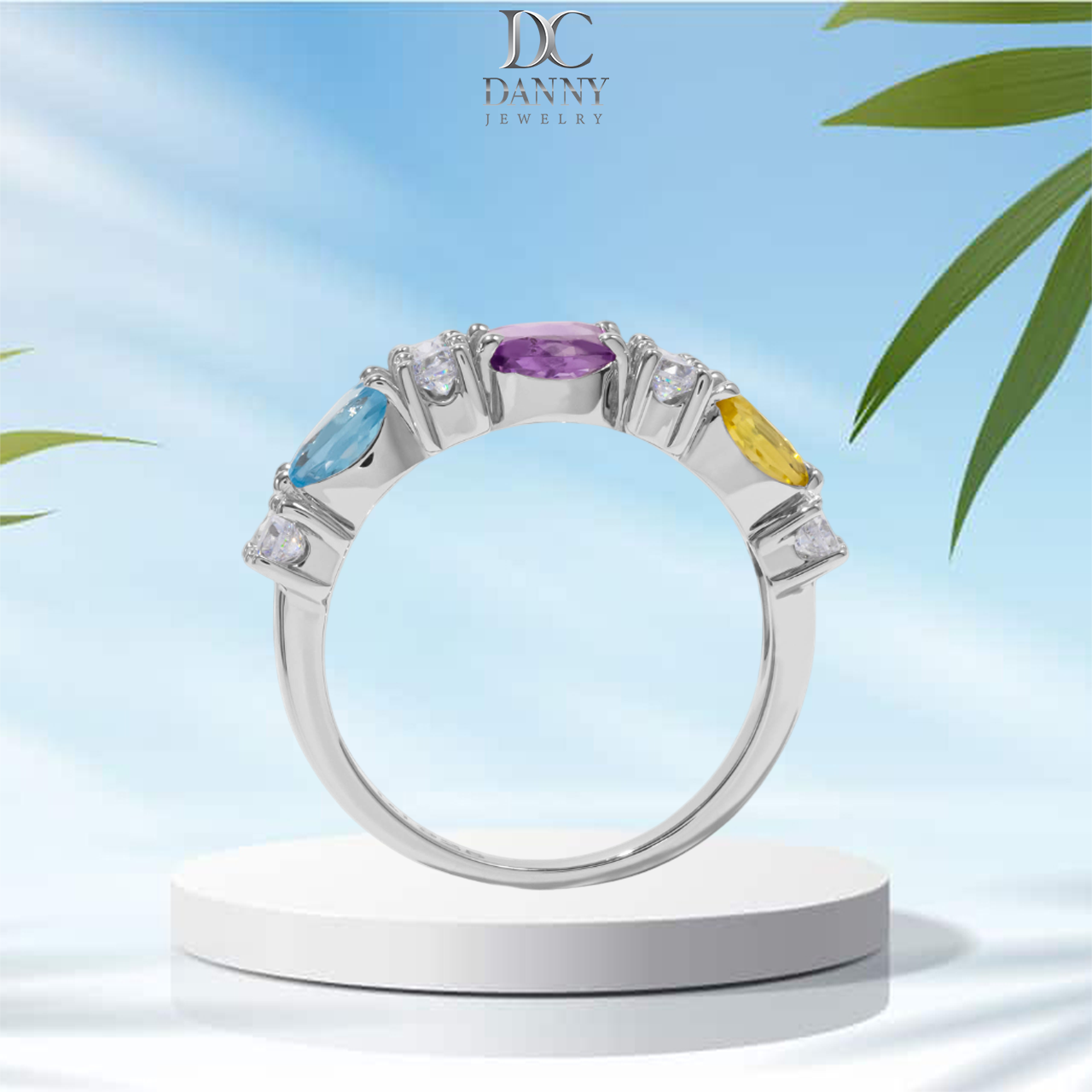 Nhẫn Nữ Danny Jewelry Bạc 925 Xi Rhodium Đính Đá Tourmaline/Amethyst/Lemon Quartz SPLRA964