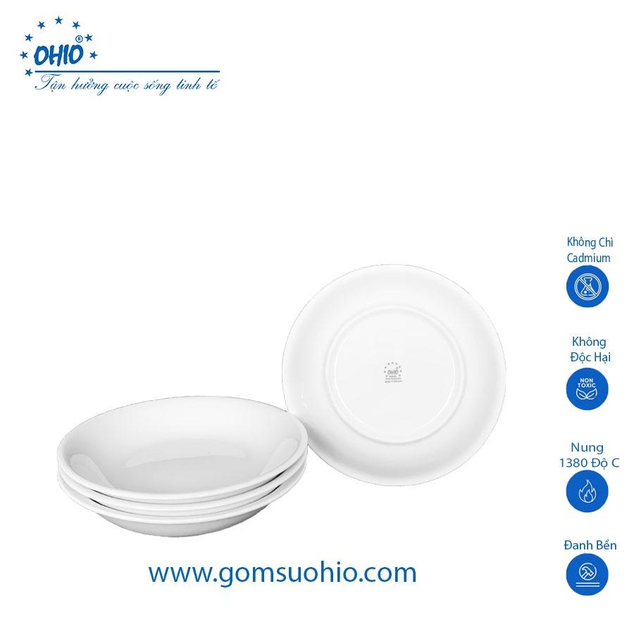 Đĩa Sâu Ảo 21cm Sứ Trắng Viền Kim OHIO