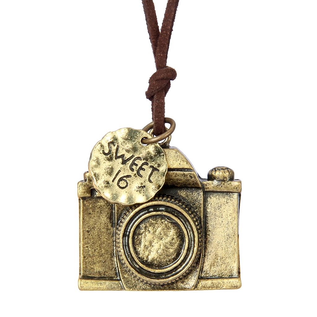 Retro Mens Womens Charm Camera Pendant Long Velvet Cord Necklace Jewelry