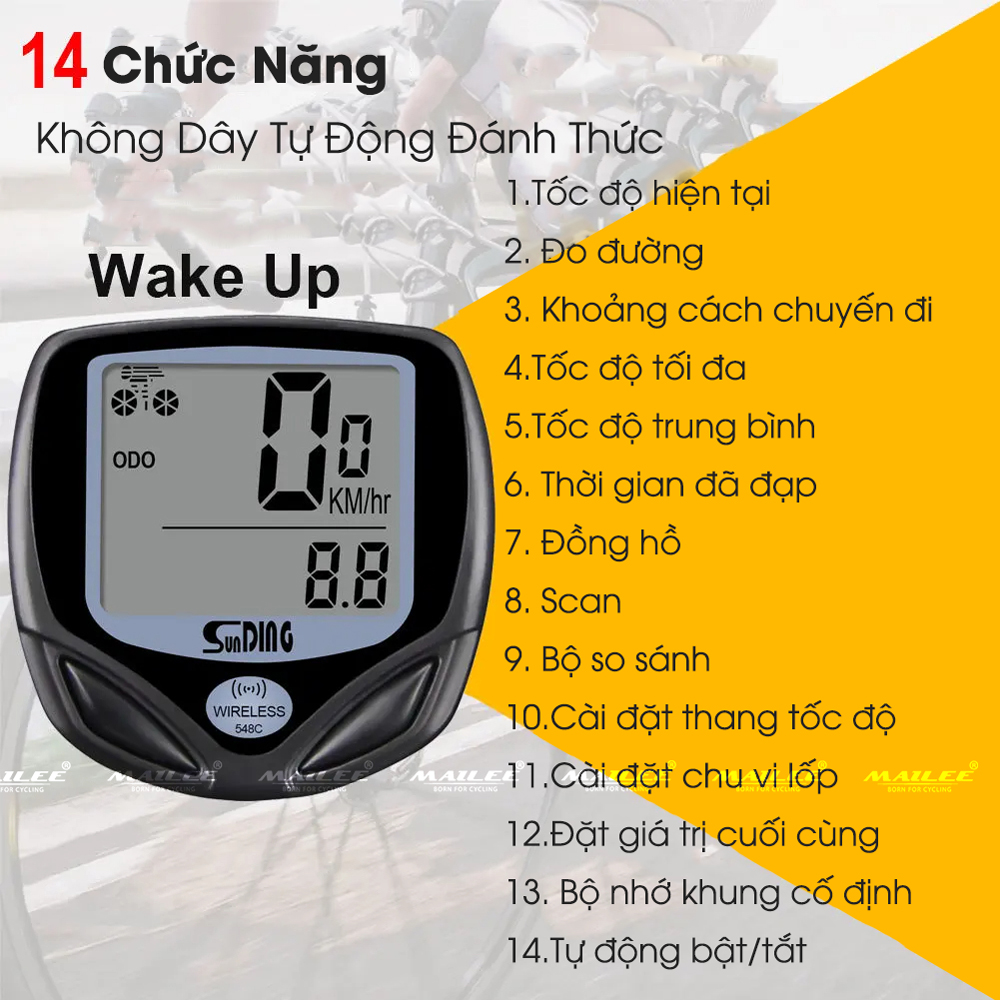 Đồng hồ đo đạp xe đạp không dây SD-548C Chống nước Cảm biến nam châm, đo tốc độ xe, quãng đường Đa chức năng Phụ kiện xe đạp - Mai Lee