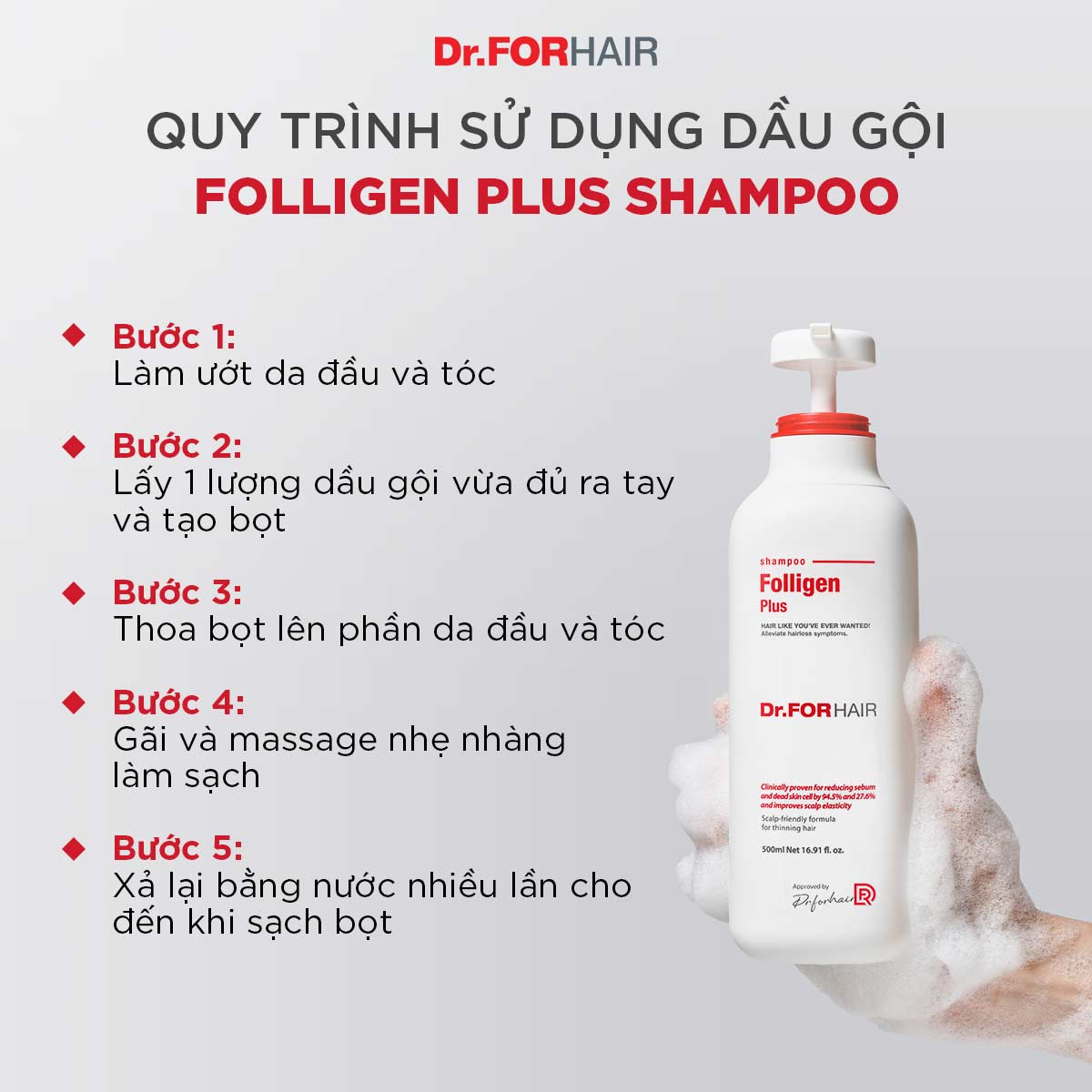 Dầu gội đầu ngăn rụng tóc kích thích mọc tóc Dr.FORHAIR Folligen Plus Shampoo 500ml