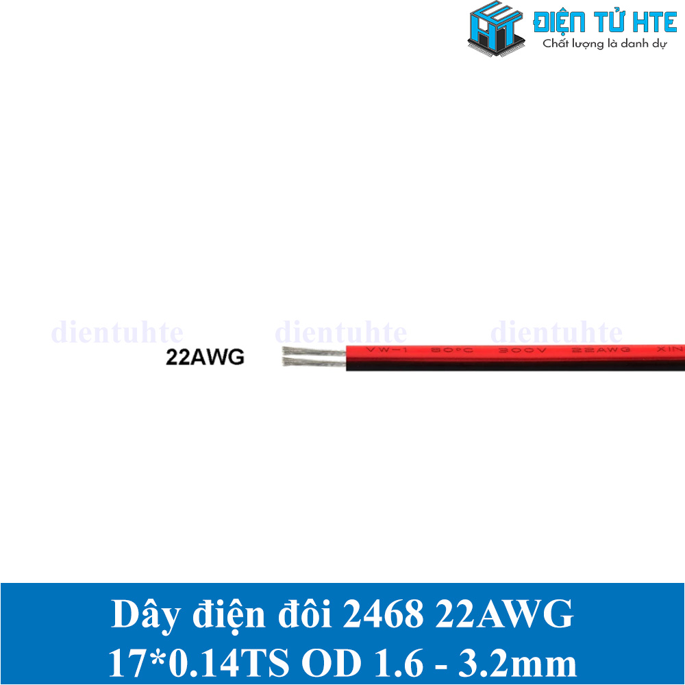 Combo 5 mét Dây điện đôi Đen đỏ 2468 22AWG 17*0.14TS OD 1.6 - 3.2mm