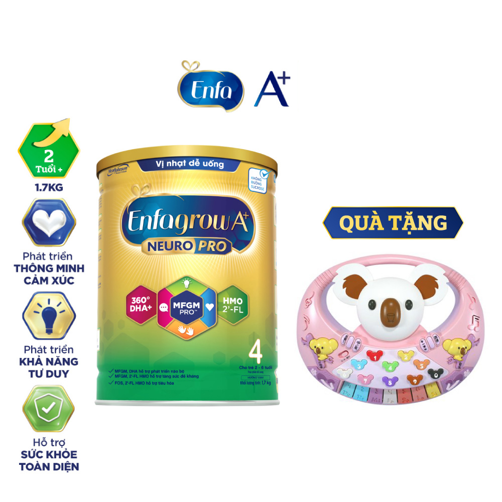 Sữa bột Enfagrow A+ Neuropro 4 Vị thanh mát với dưỡng chất DHA &amp; MFGM cho trẻ từ 2–6 tuổi - 1.7 kg - Tặng đồ chơi đàn Koala