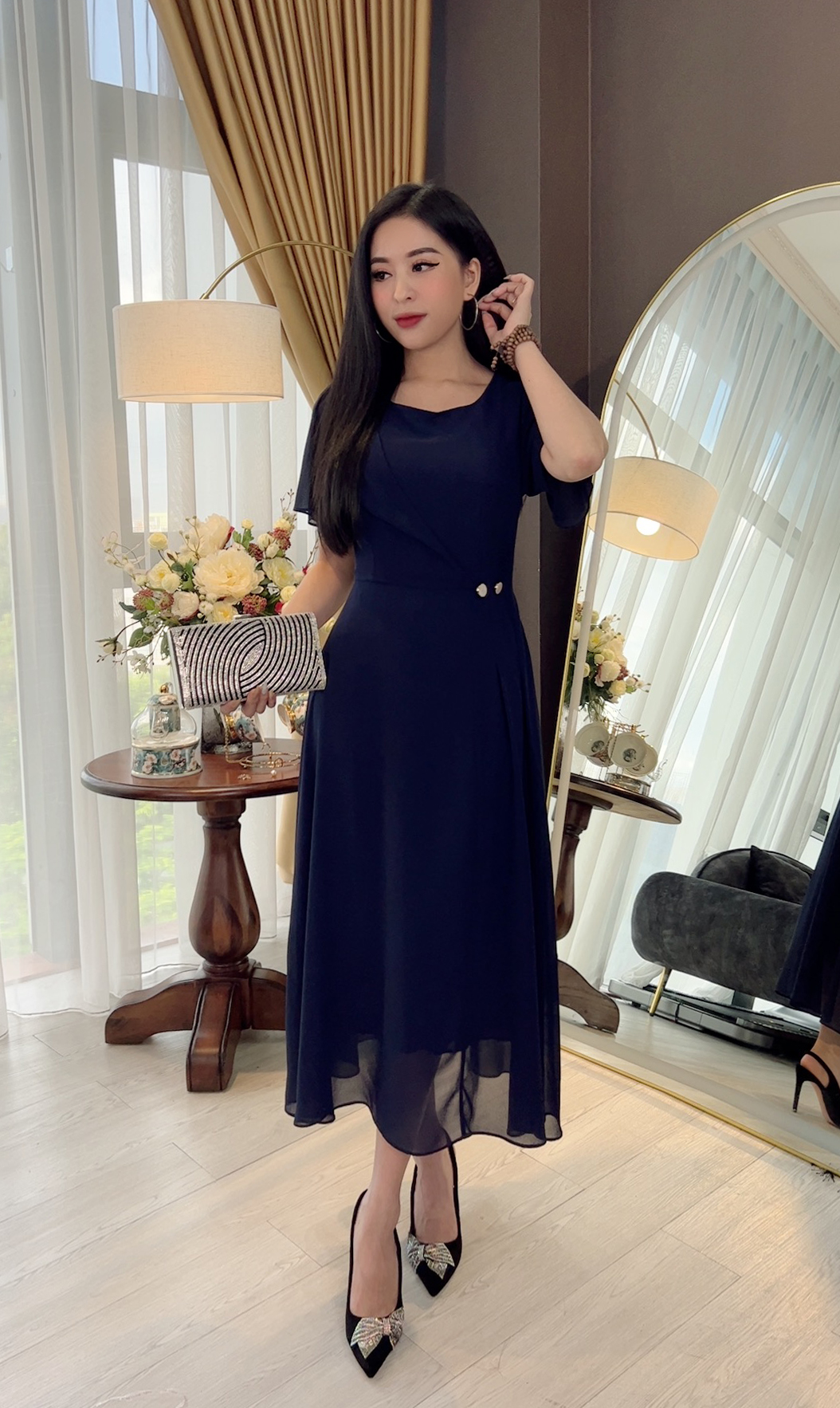 Đầm Trung Niên [ Linh Trà ] (TM 586) Bigsize Màu Sắc Trẻ Trung Tươi Sáng Họa Tiết Sang Trọng Đi Làm Đi Tiệc Cho Bà