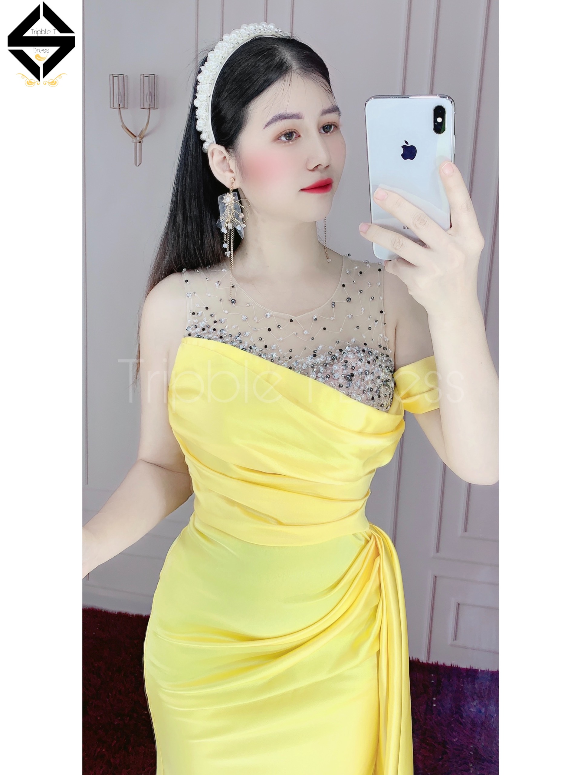 Đầm maxi body dạ hội kim sa rớt vai cao cấp TRIPBLE T DRESS - size M/L - MS142Y