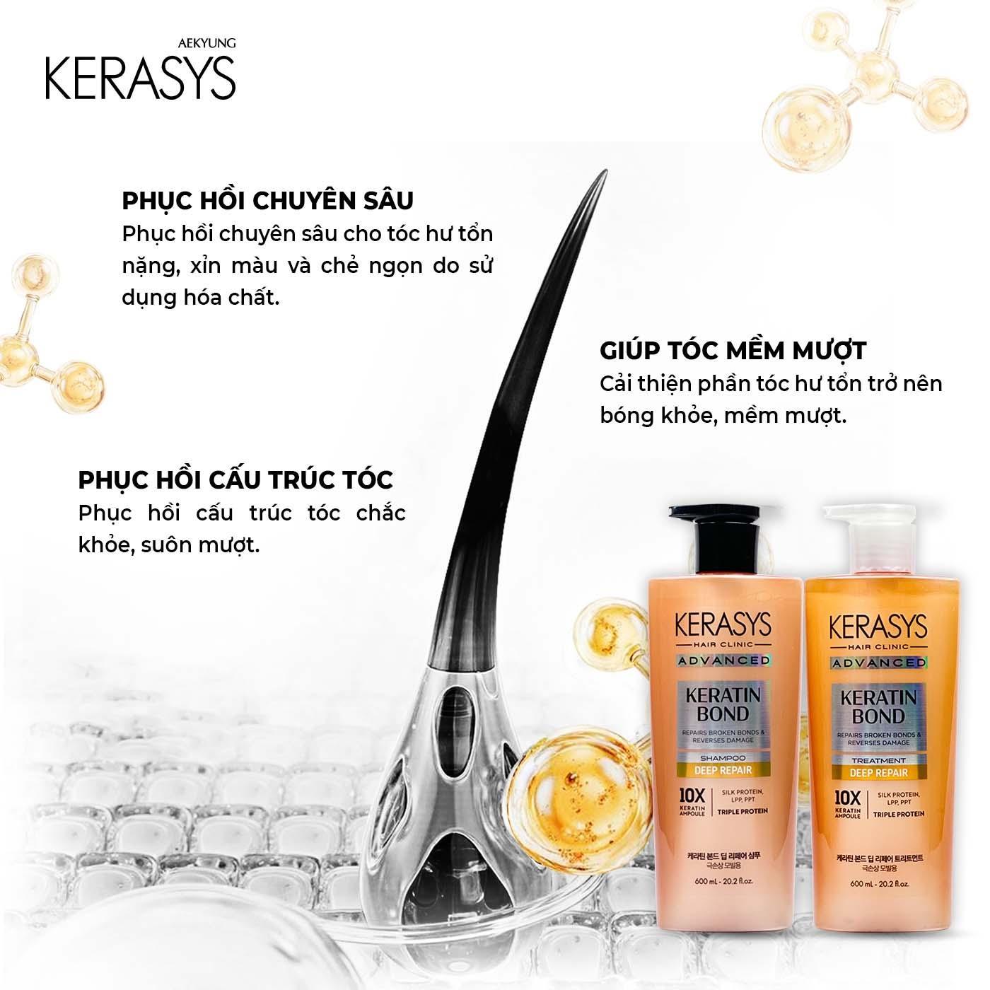 Dầu xả cao cấp Hàn Quốc Kerasys Keratin Bond Deep Repair (Phục hồi chuyên sâu tóc hư tổn nặng) 600ml