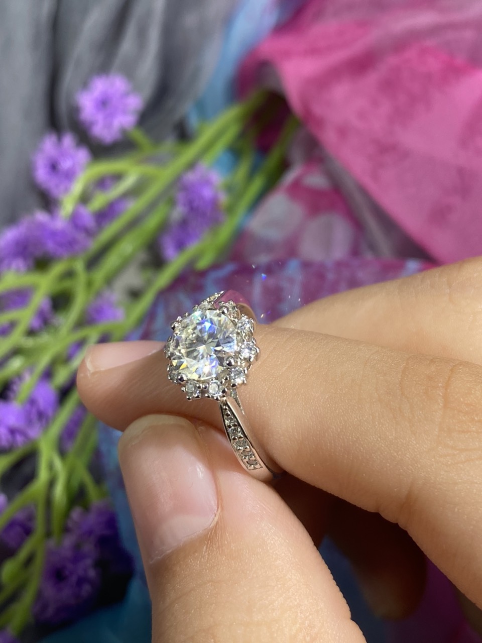 Phụ kiện đeo ngón tay Bạc 925 xi Kim viên chủ Kim Cương nhân tạo Moissanite hạt 1.0 carat (6.5mm) - R10.9.7.6