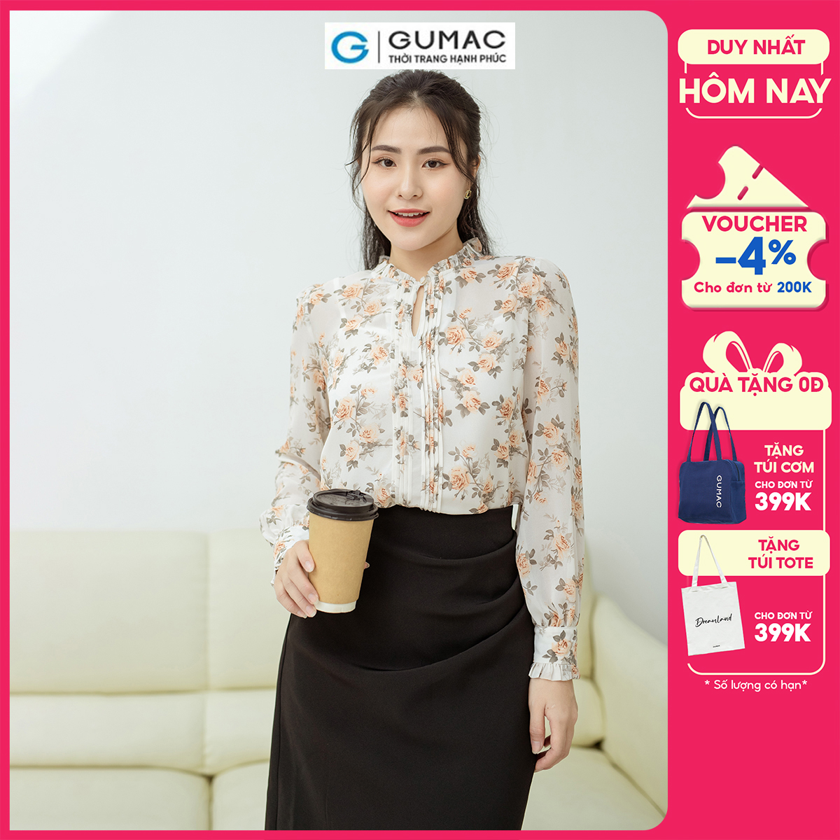 Áo xếp ly viền bèo GUMAC AD08017