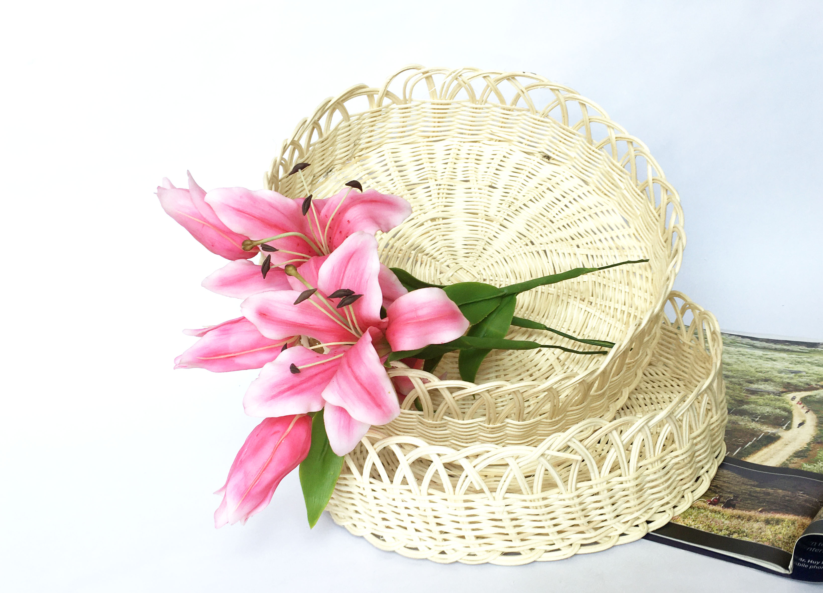 Khay mây đan bằng mây tự nhiên Khay tròn KT D30xH6cm đựng đồ, decor, trang trí bằng mây