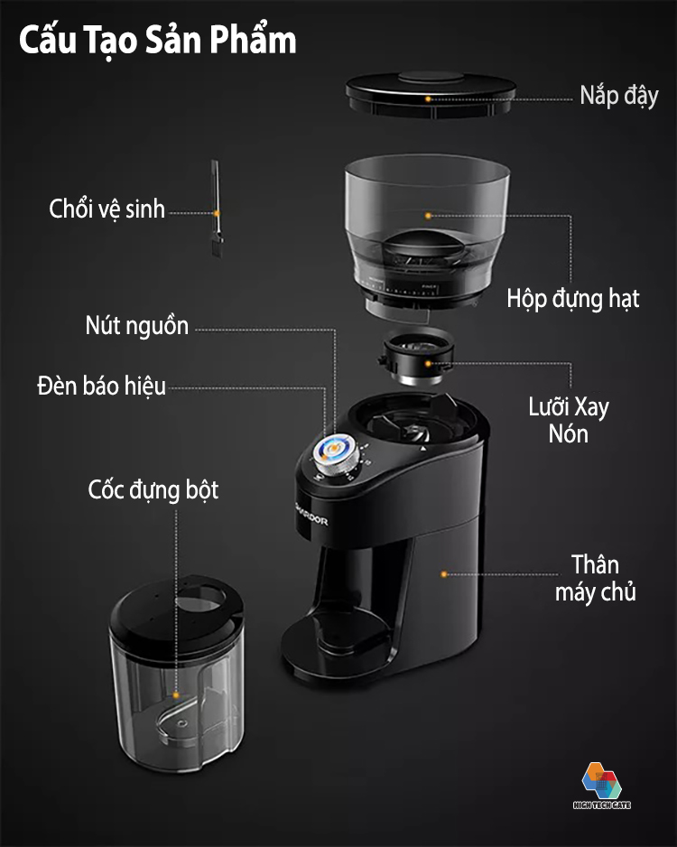 Máy xay cà phê CG845B xay cà phê hạt cho pha chế espresso pha máy, 14 cấp độ xay cafe từ thô đến mịn, thiết kể để bàn mini, hàng chính hãng