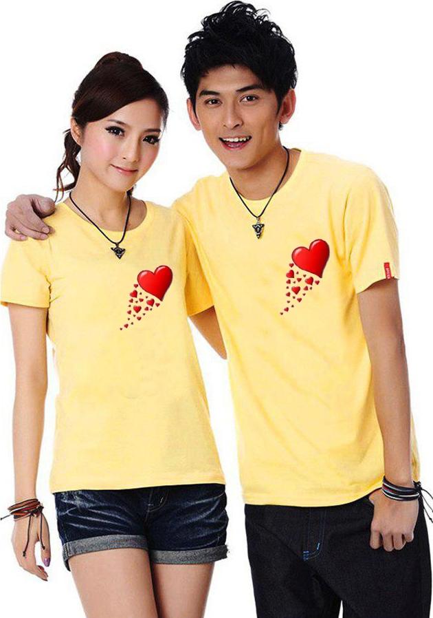 Bộ Áo Thun Đôi Tim Yêu Màu Vàng Nam Nữ