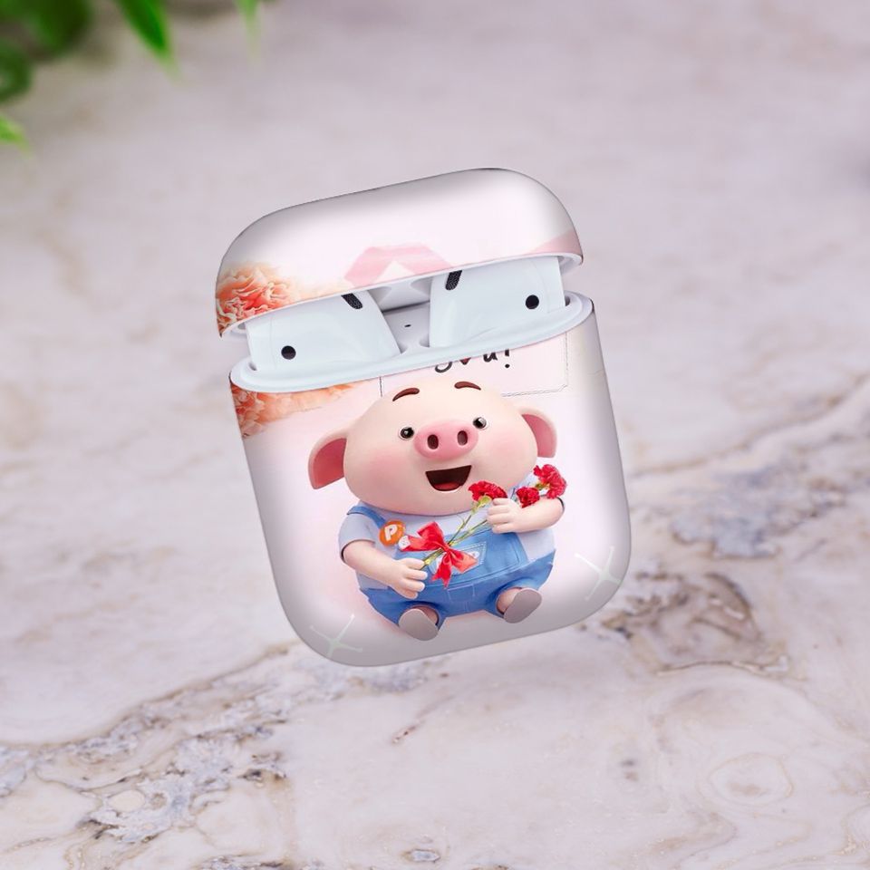 Miếng dán skin chống bẩn cho tai nghe AirPods in hình Heo con dễ thương - HEO2k19 - 186 (bản không dây 1 và 2