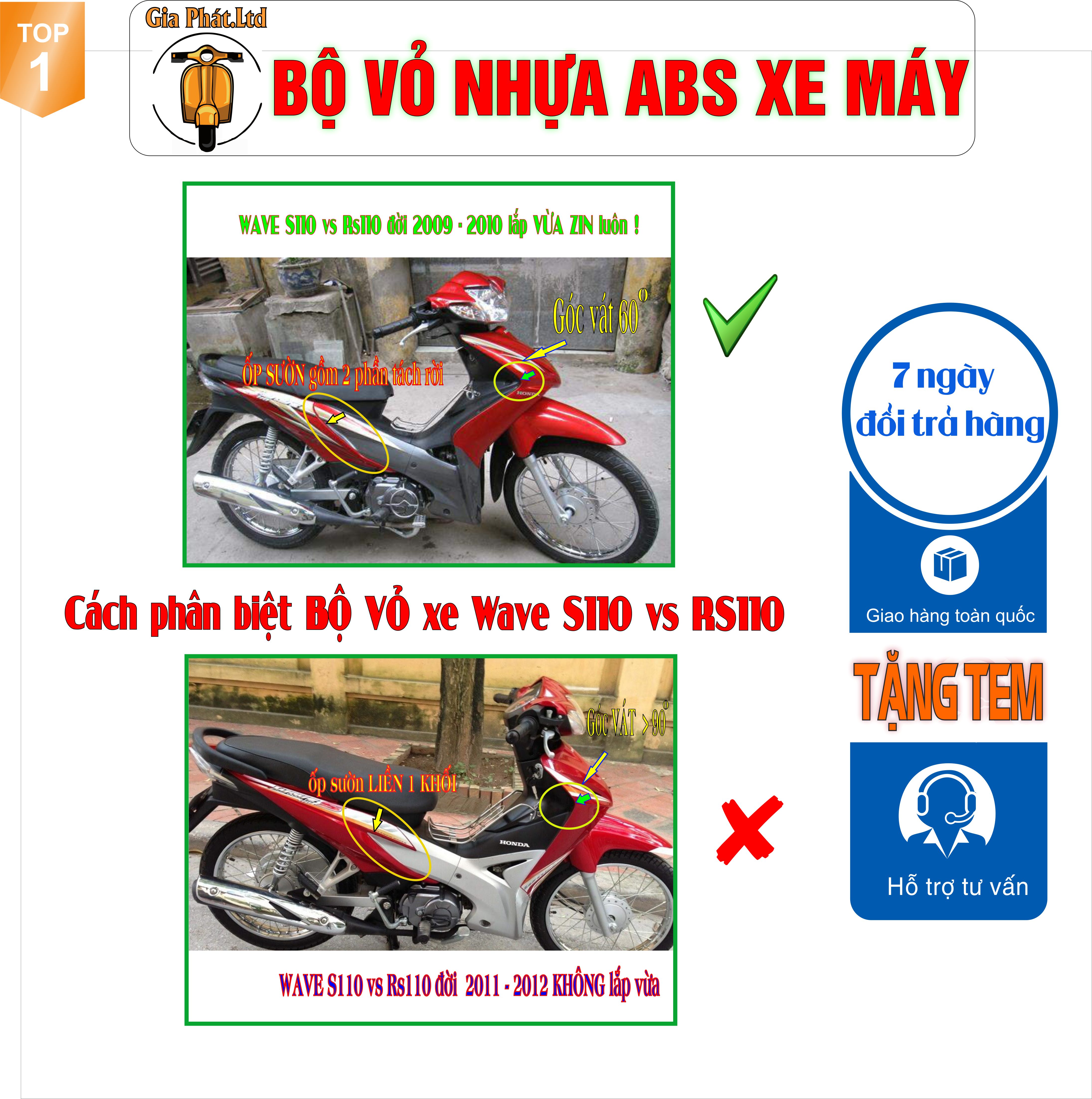 Bộ dàn áo xe WAVE S110 - RS110 màu ĐEN , nhựa ABS nguyên sinh-TKB-544-8030