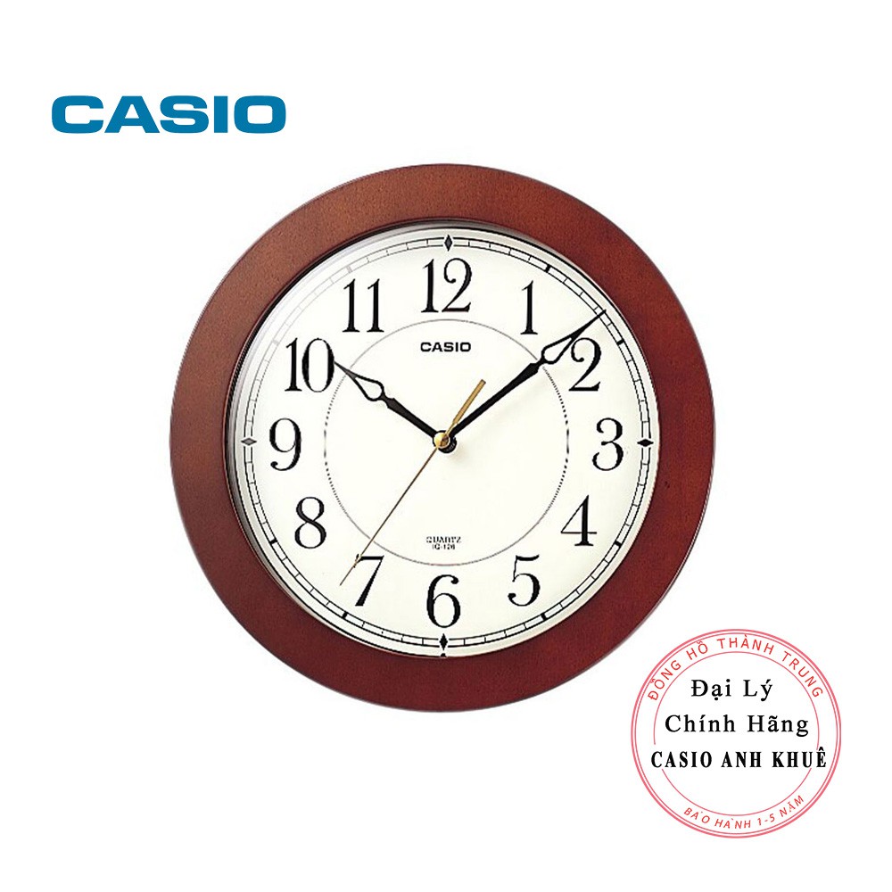 Đồng Hồ Treo Tường Casio IQ-126-5DF Vỏ Gỗ,  Kim Trôi Im Lặng