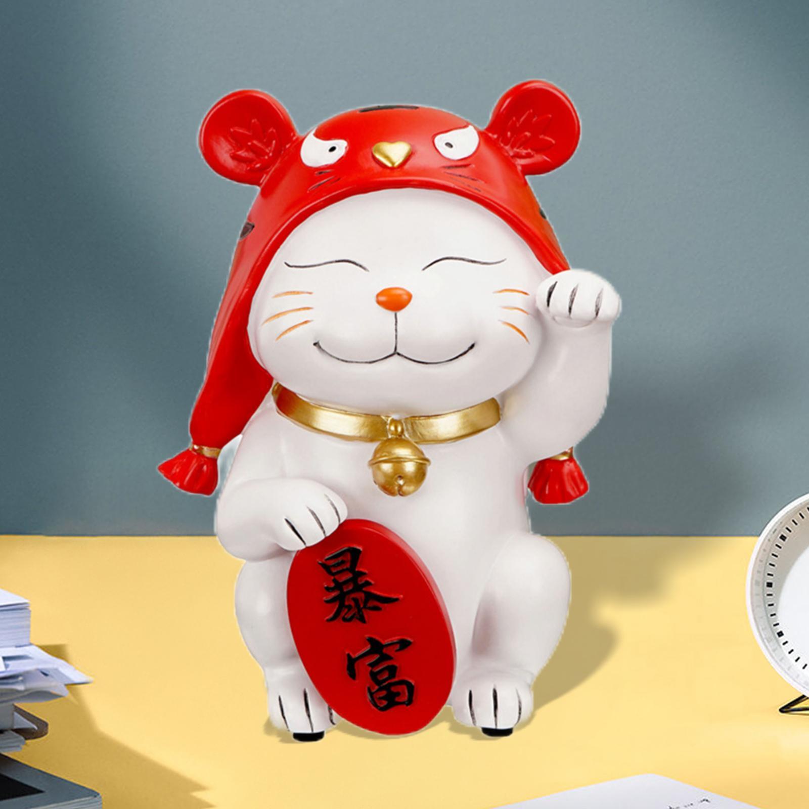 Head Hat Lucky Cat Figurine Wealth Waving Cat Collectibles ,Feng Shui Cartoon Resin Kitten Sculpture for Porch Table Decor Xmas Gift Head Hat Lucky Cat Figurine Wealth Waving Cat Collectibles ,Feng Shui Cartoon Resin Kitten Sculpture for Porch Table Decor Xmas Gift