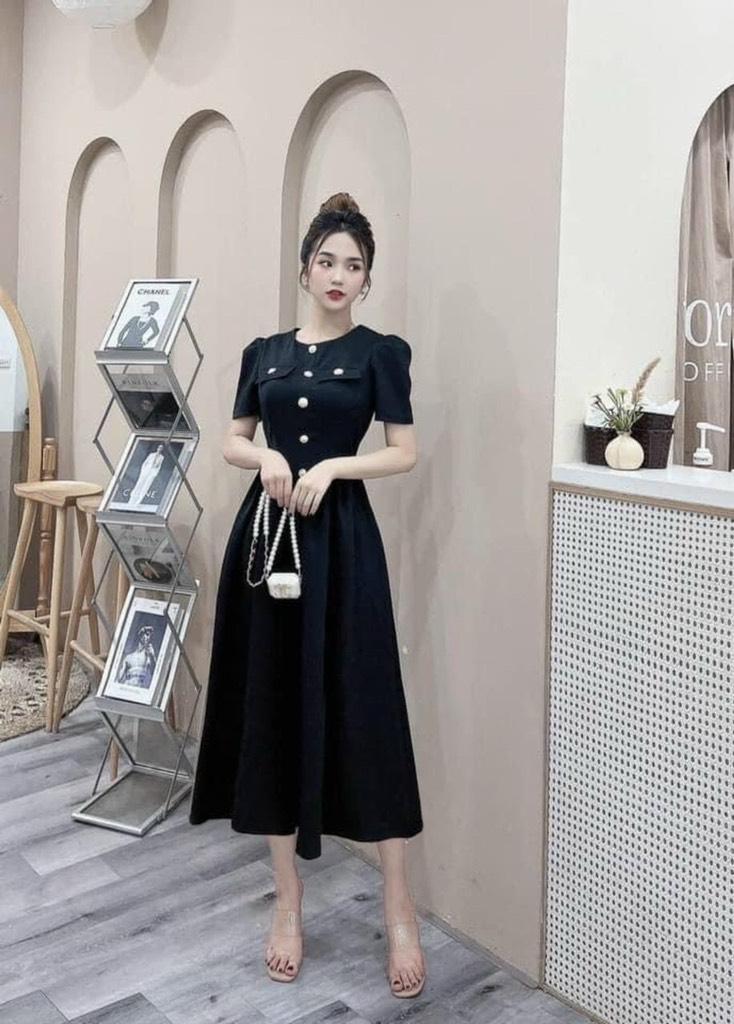 ĐẦM XÒE CỔ TRÒN PHỐI NÚT 13585