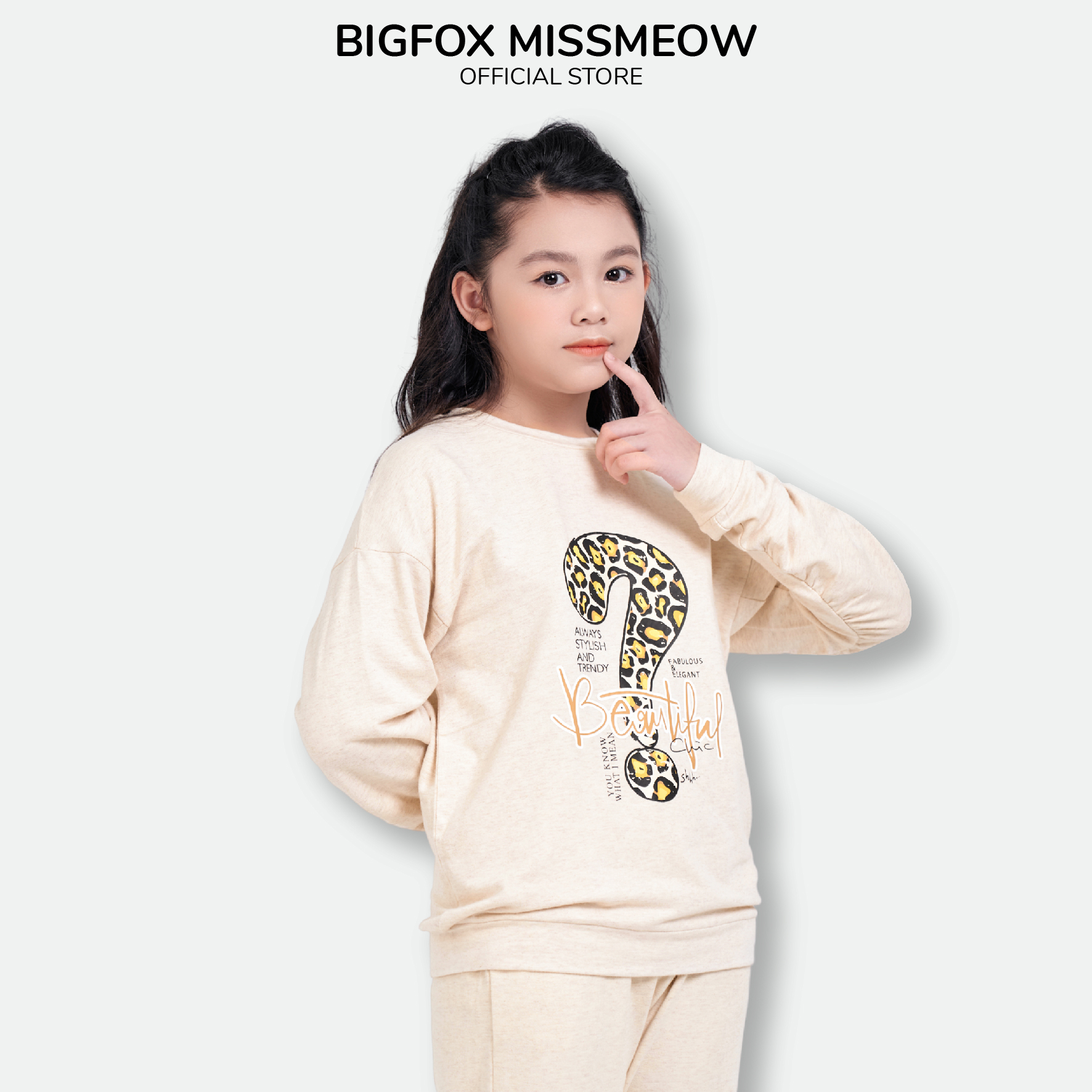 Bộ bé gái BIGFOX - MISS MEOW thu đông  size đại, bộ dài tay cho bé phong cách Hàn Quốc in dấu hỏi chấm Beautifull 43 - 51 kg