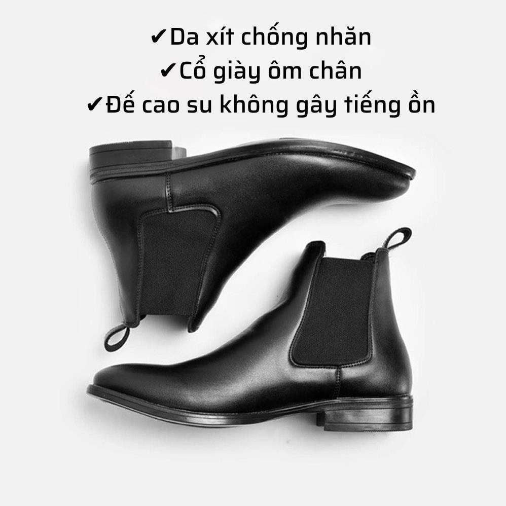 Hàng cao cấp Giày bốt nam cổ cao da xít chống nhăn, đế cao su đã khâu đế, giày chelsea boot nam