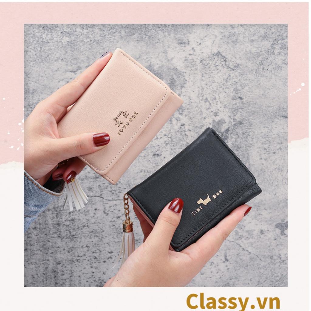 Ví ngắn cầm tay  Classy nữ Classy 10x8x1.5cm, có đính tua rua đựng tiền phong cách hàn quốc dễ thương T1159