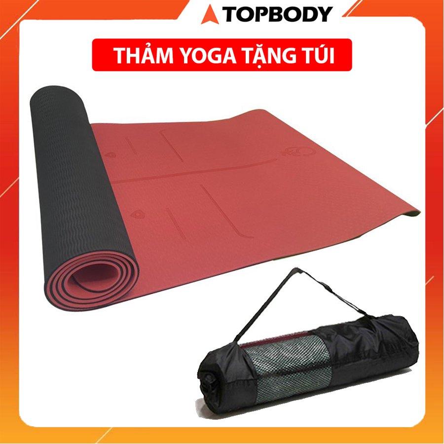 Thảm tập Yoga định tuyến TPE cao cấp tặng kèm túi đựng - chống trơn trượt thấm hút mồ hôi  tốt chính hãng TOPBODY