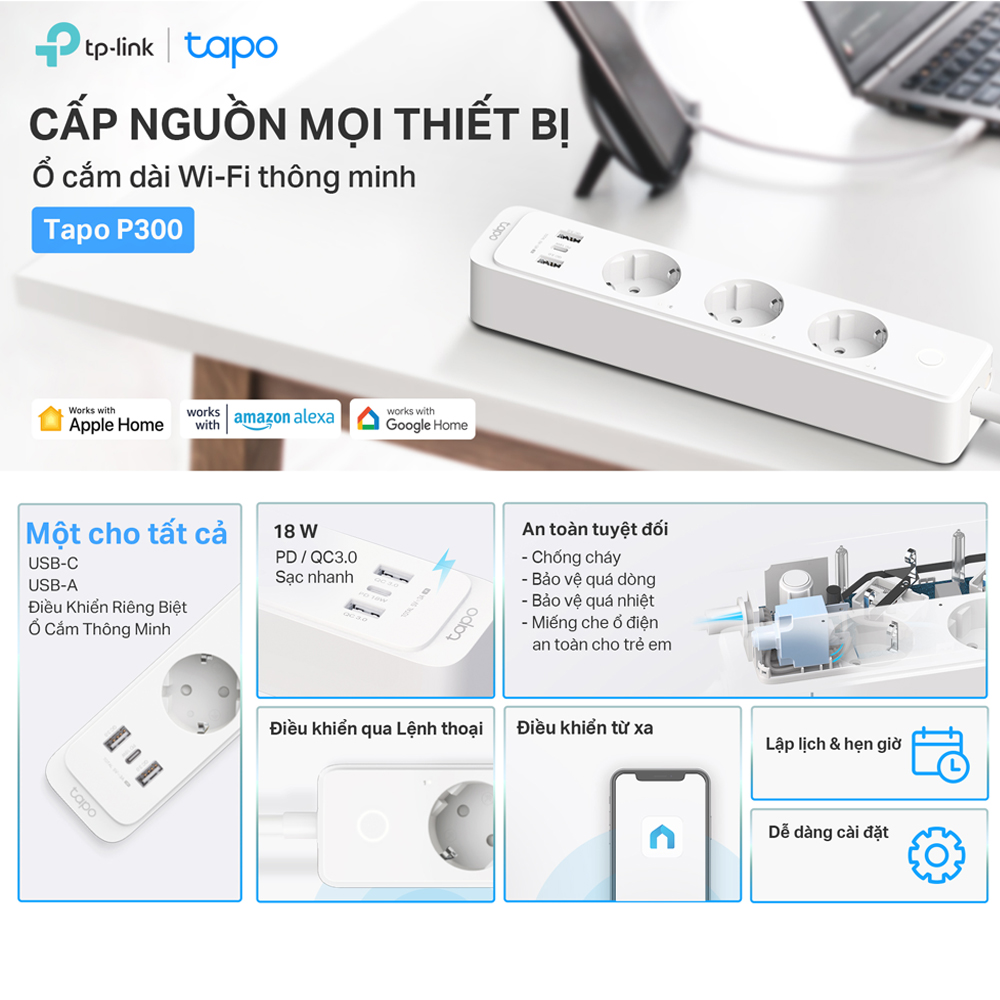 Ổ Cắm Dài TP-Link Wi-Fi Thông Minh Tapo P300 - Hàng Chính Hãng