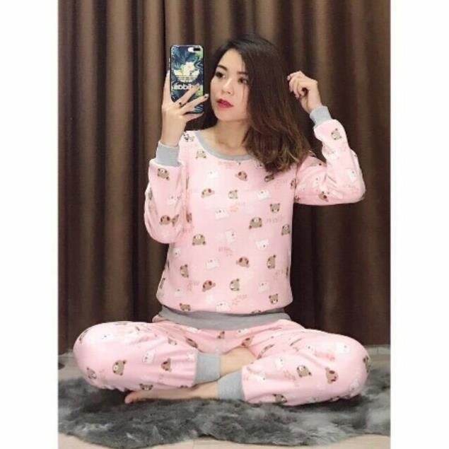 Bộ Nỉ Bông Nữ Nhiều Hòa Tiết Chất Nỉ Lót Lông Qc Dày Dặn