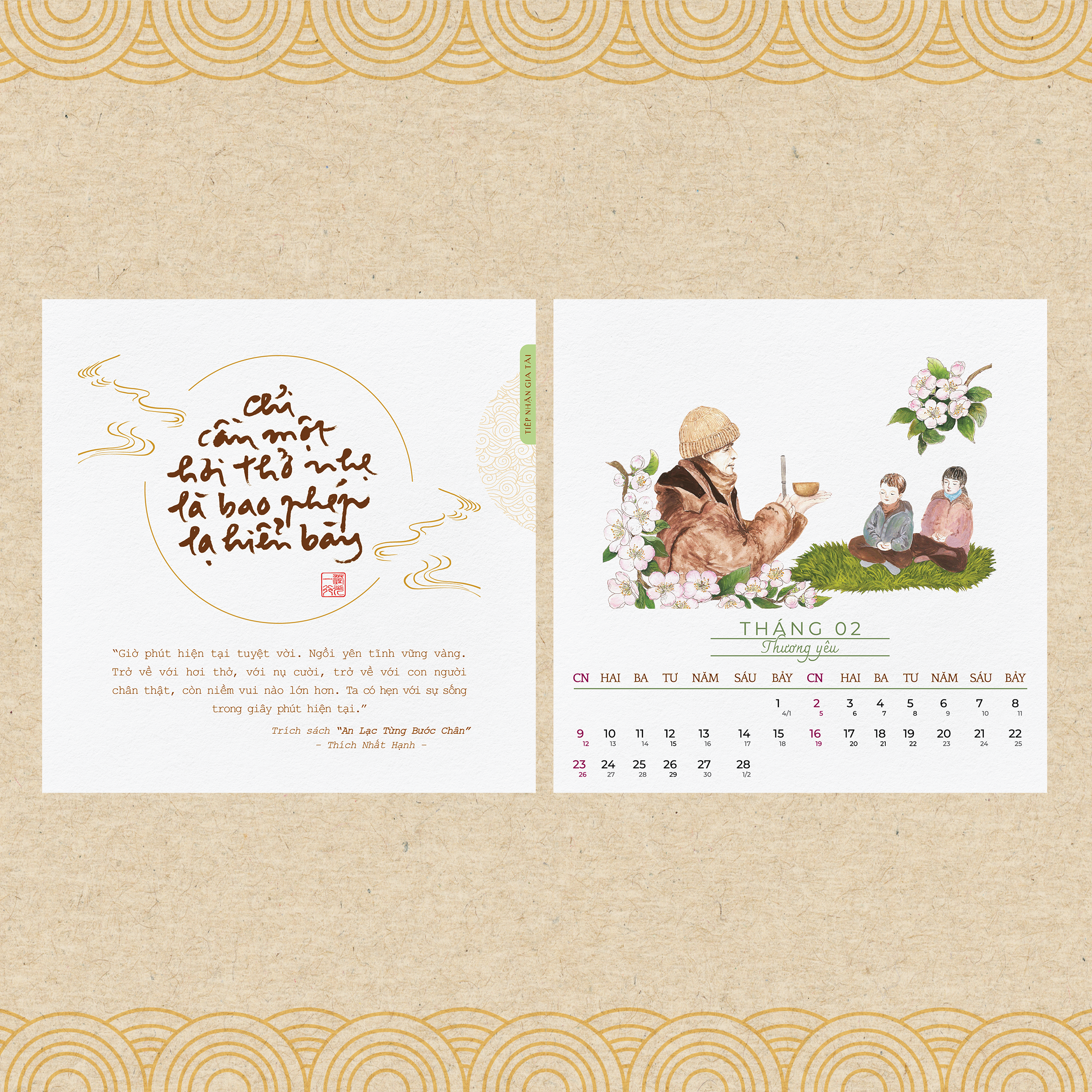 Bộ lịch thư pháp Làng Mai 2025 - Chủ đề: Ý THỨC EM MẶT TRỜI TỎ RẠNG- Lịch Treo Tường Và Lịch Bàn- Thái hà Books