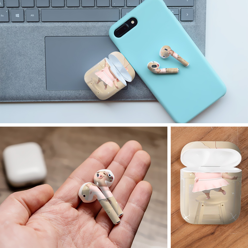 Miếng dán skin chống bẩn cho tai nghe AirPods in hình Heo con dễ thương - HEO2k19 - 010 (bản không dây 1 và 2)