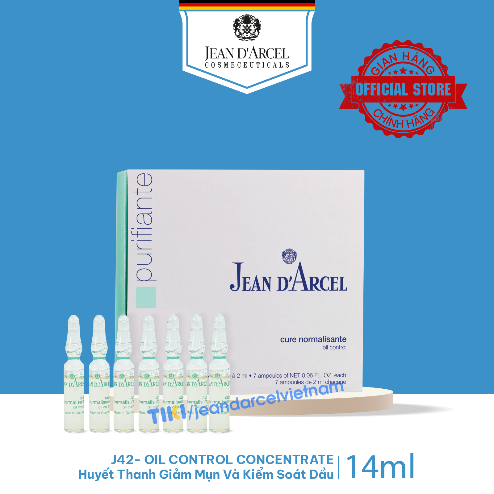 J42 Huyết Thanh Giảm Mụn Purifiante - Oil Control 7X2Ml - Jean Darcel