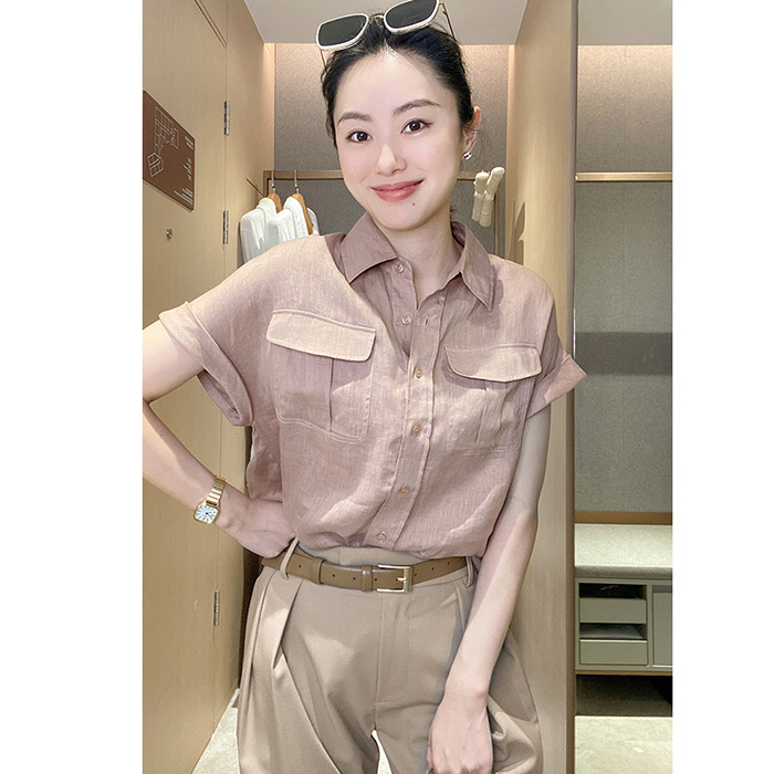 Áo sơ mi nữ công sở form rộng tay hến Linen tưng Hàn Premium trẻ trung sang trọng, Chất vải 100% Linen nhập Hàn - Be kaki