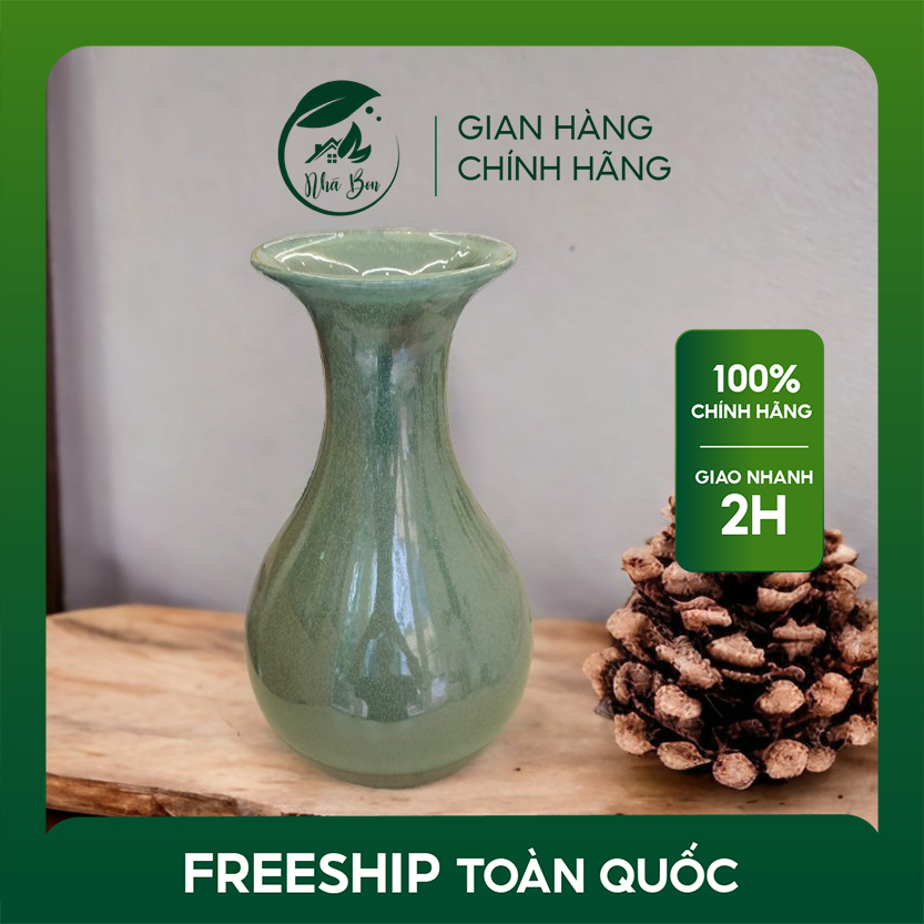 Bình Hoa Lọ Hoa Dáng Tỳ Bà Men Xanh Thiên Thanh Bát Tràng