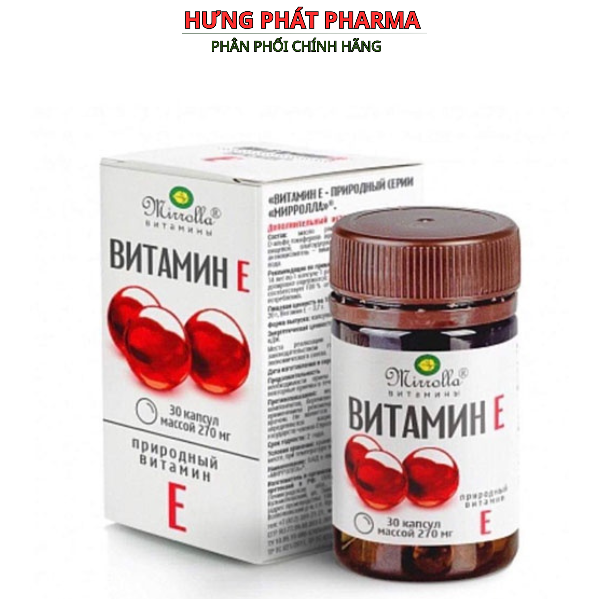 Vitamin E mirrola Nga hàm lượng 270mg giúp trắn sáng da, chống lão hóa - hộp 30 viên