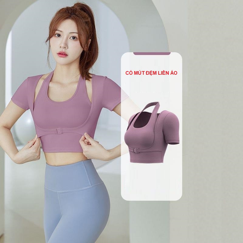 Áo tập gym dáng croptop có mút đệm, Áo tập yoga, aerobic cho nữ, có khóa gài thời trang