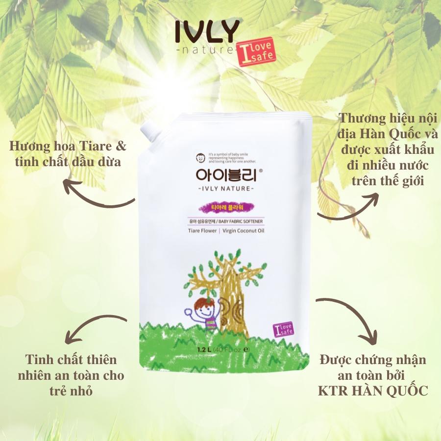 Nước xả vải em bé IVLY NATURE hương hoa Tiare và tinh dầu dừa dạng túi 1200ml an toàn cho làn da ivly009