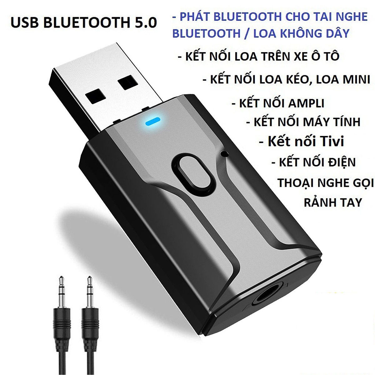 Thiết Bị Thu Phát Âm Thanh Usb Bluetooth 5.0 Không Dây 4 Trong 1 Đa Chức Năng Jack Cắm 3.5mm Cho Loa, Âmly, Tivi, Máy Tính, Laptop, Xe Ô Tô, Kết Nối Điện Thoại Nghe Gọi Rảnh Tay - Hàng chính hãng