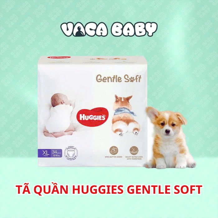 Tã bỉm QUẦN Huggies Gentle Soft - Corgi miếng êm mềm nâng niu làn da bé Size XL34 miếng