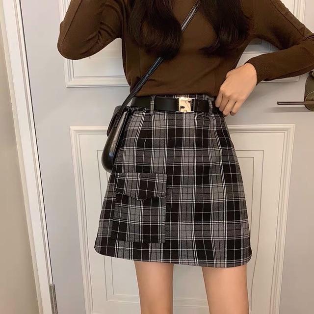 Chân váy dạ kẻ caro túi hộp siêu xinh Ulzzang style (không kèm belt) Hàng Quảng Châu