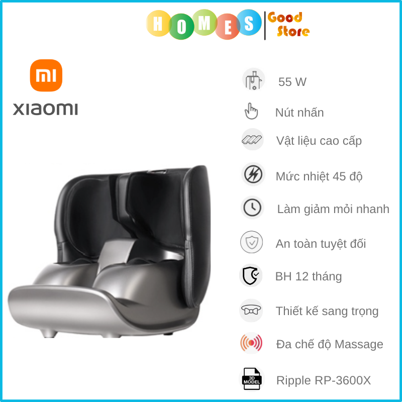 Máy Massage Chân Đa Năng XIAOMI Ripple RP-3600X, Sử Dụng Nhiệt 45 Độ, Xoa Bóp Êm Túi Khí 4D, Phương Pháp Massage Thái Lan Lưu Thông Máu, Công Suất 55W - Hàng Chính Hãng