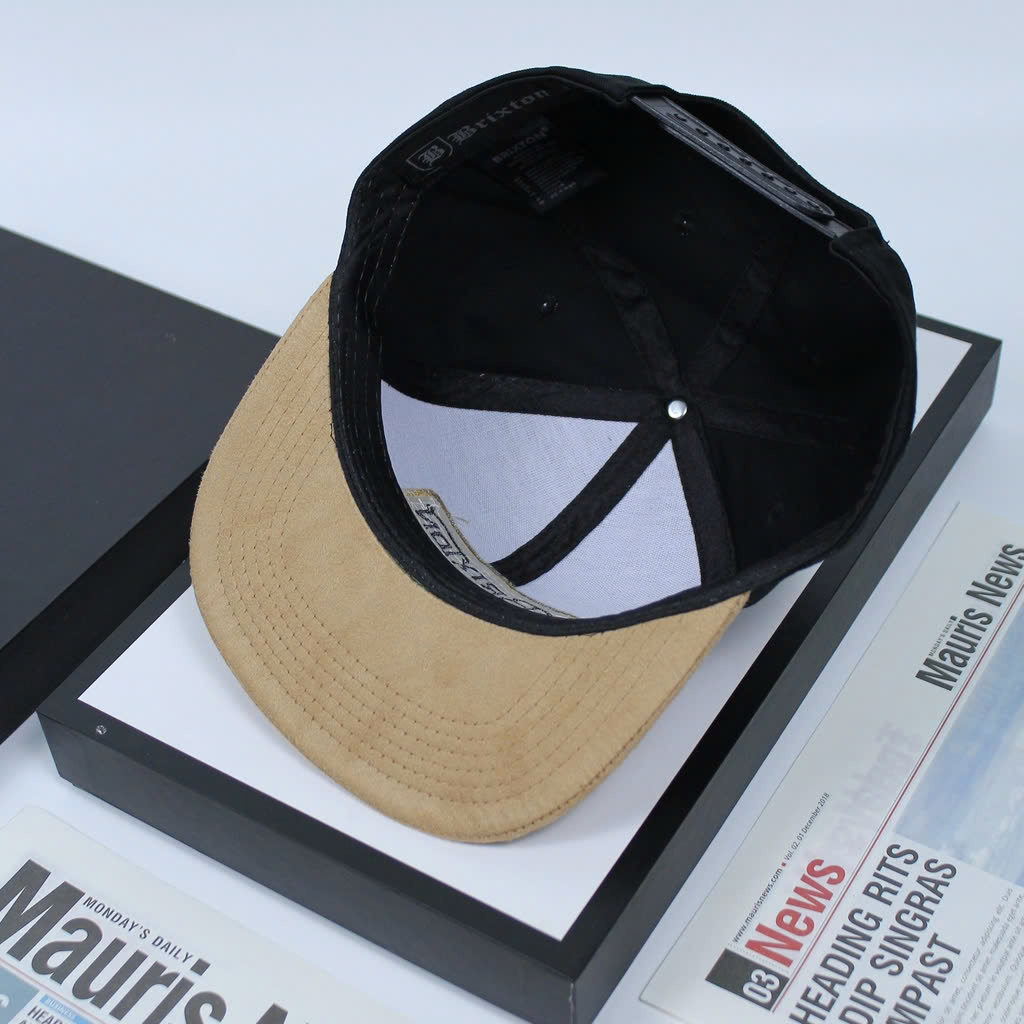 Nón kết lưỡi (hiphop) mỏ da lộn, mũ snapback kaki phối mỏ phong cách thể thao thêu chữ BRIXTON
