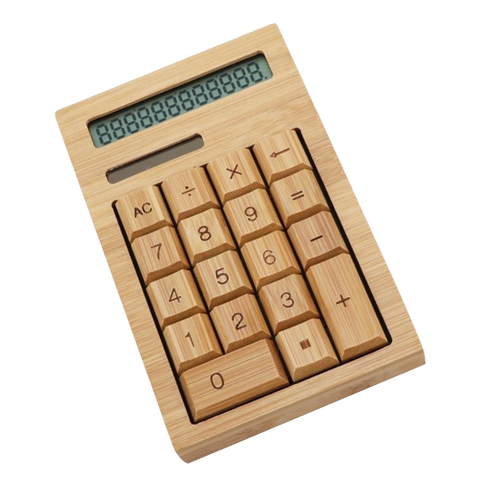 Bamboo Calculator Solar Power 18 Buttons Desktop Calculator Waterproof Portable Anti Static 12 digits Functional for Home Business Office